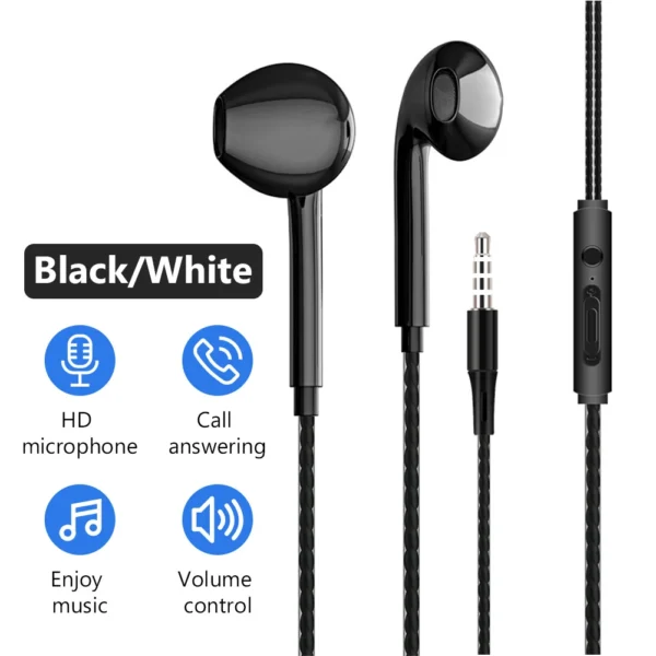 3.5mm Black White Sport Earbuds Wired - Image 2